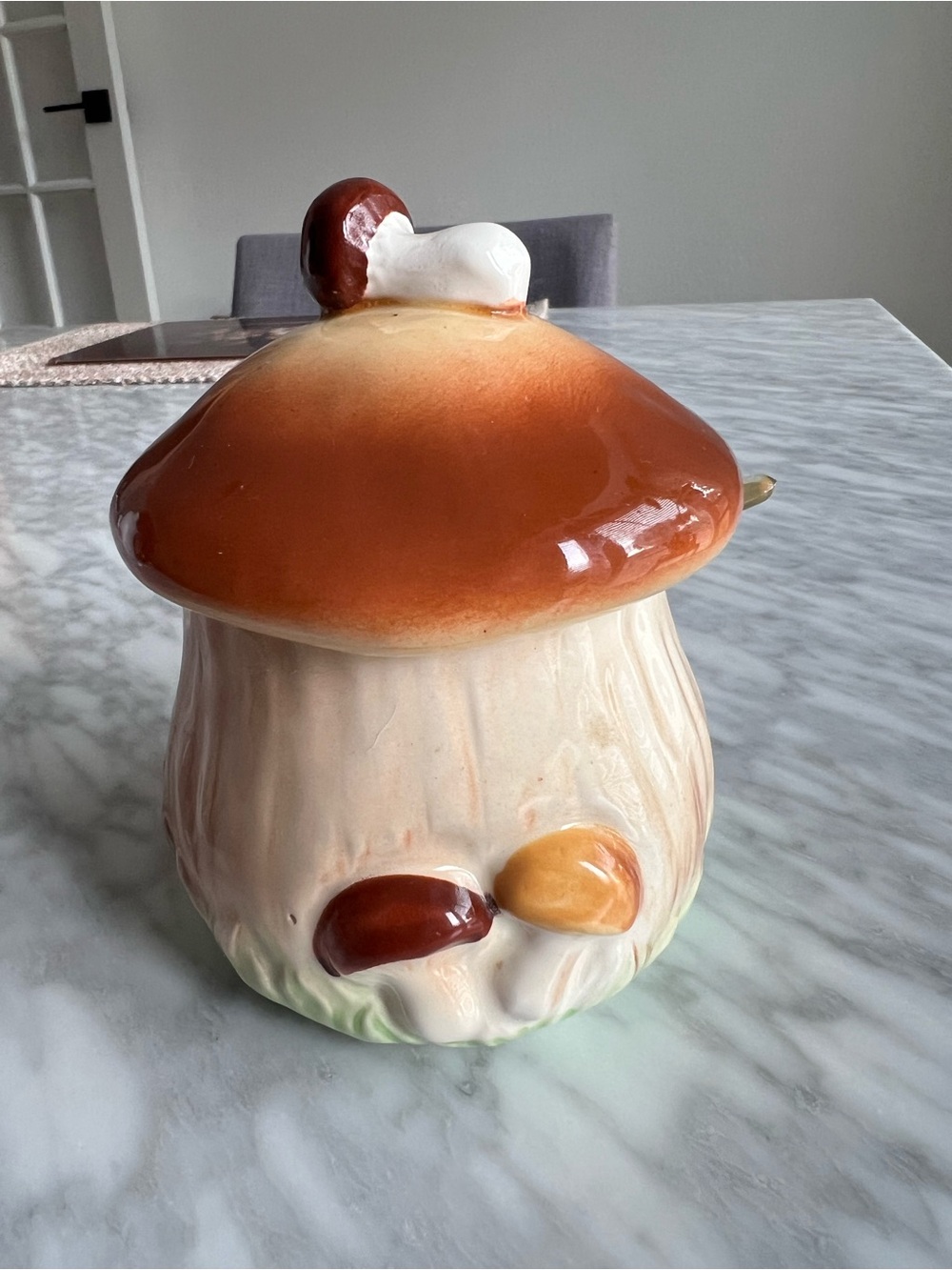 Lefton Ceramic Mushroom Cookie Jar - Brown and Cream Home Art